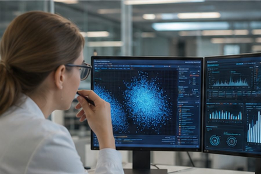 Mid-market executives reviewing a pricing dashboard with data charts and graphs in a modern office, illustrating the need for monitoring AI pricing systems against model drift.